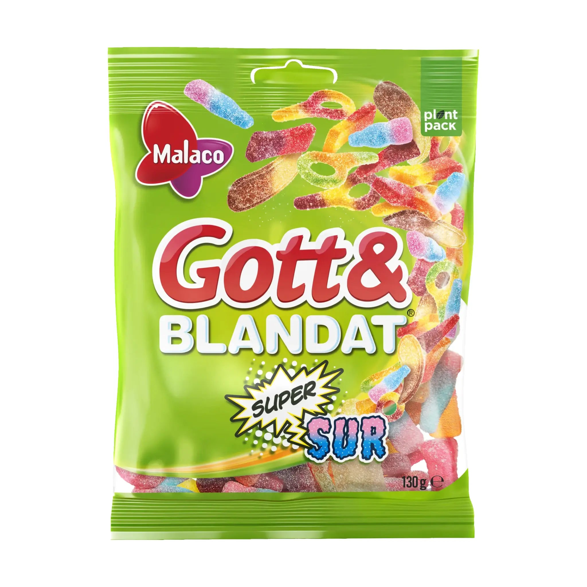 A bag of Swedish Candy Gott & Blandat, wrapped in mainly green and in different colors.