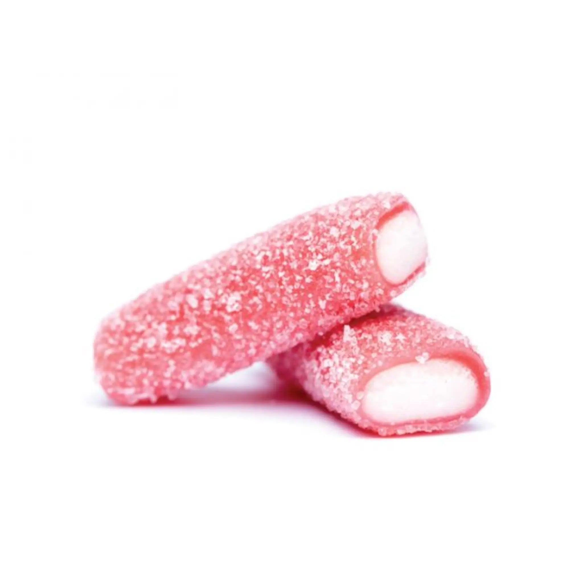Swedish candy with a white inside and a red outside, coated in sugar.